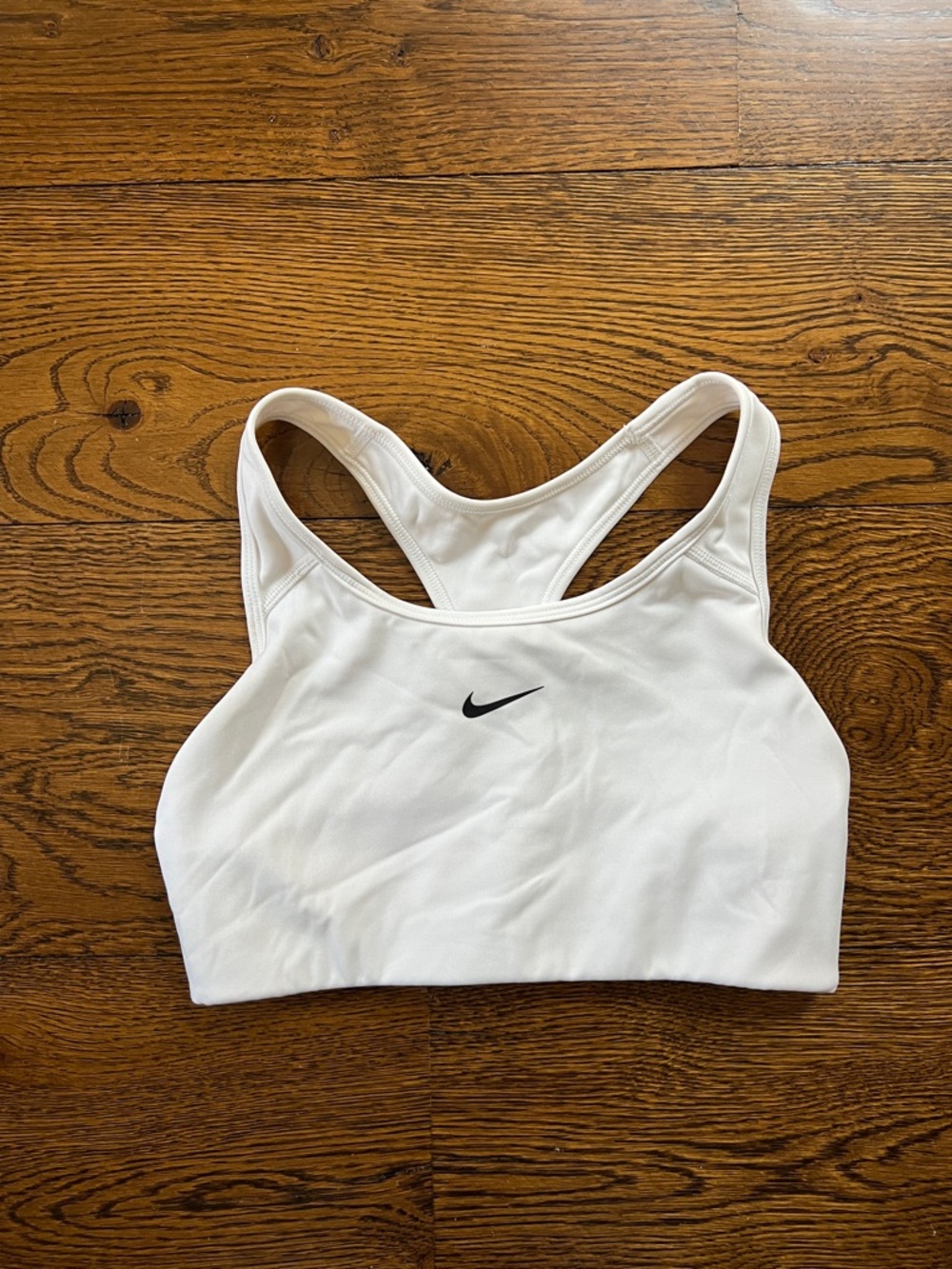 Nike White Racerback Training Sports Bra with Black Swoosh